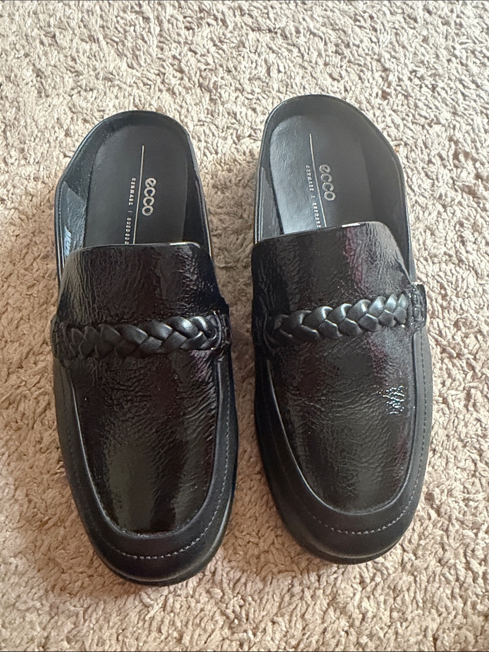 Ecco Men's Black Braided Leather Slip-On Mules